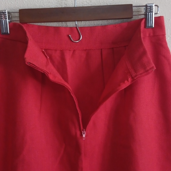 60s Skirt, Red Midi Vintage High Waist Pinup - Picture 5 of 10